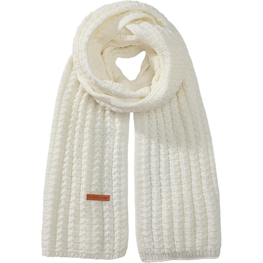 Women's White Fashionable Casual Scarf Soft Acrylic Winter Warm Stylish Design